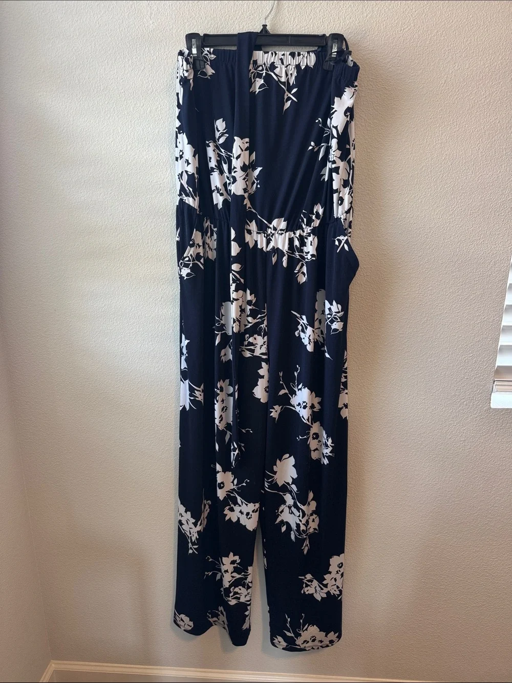 Lane Bryant Navy and White Floral Strapless Wide-Leg Jumpsuit - Picture 1 of 1